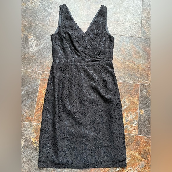 Women’s Donna Morgan Collection black sleeveless floral lace overlay dress. Sz.6 - Picture 5 of 16